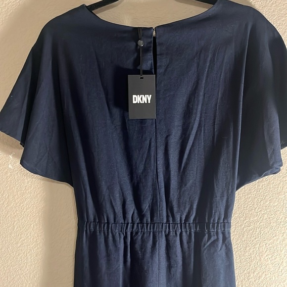 DKNY Navy Linen Dress with Tie Waist. Size 4 - Picture 1 of 6